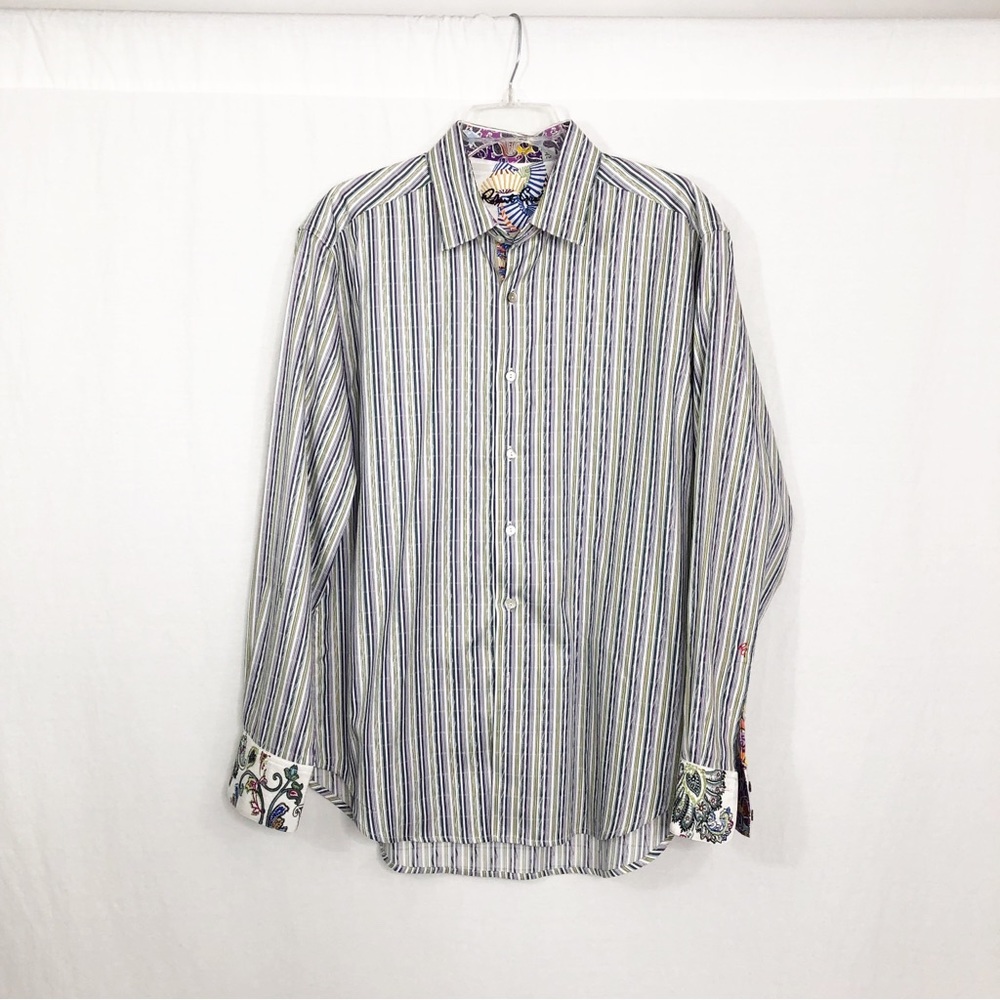 Robert Graham Paisley Button Down Shirt, Size Large, Purple Green